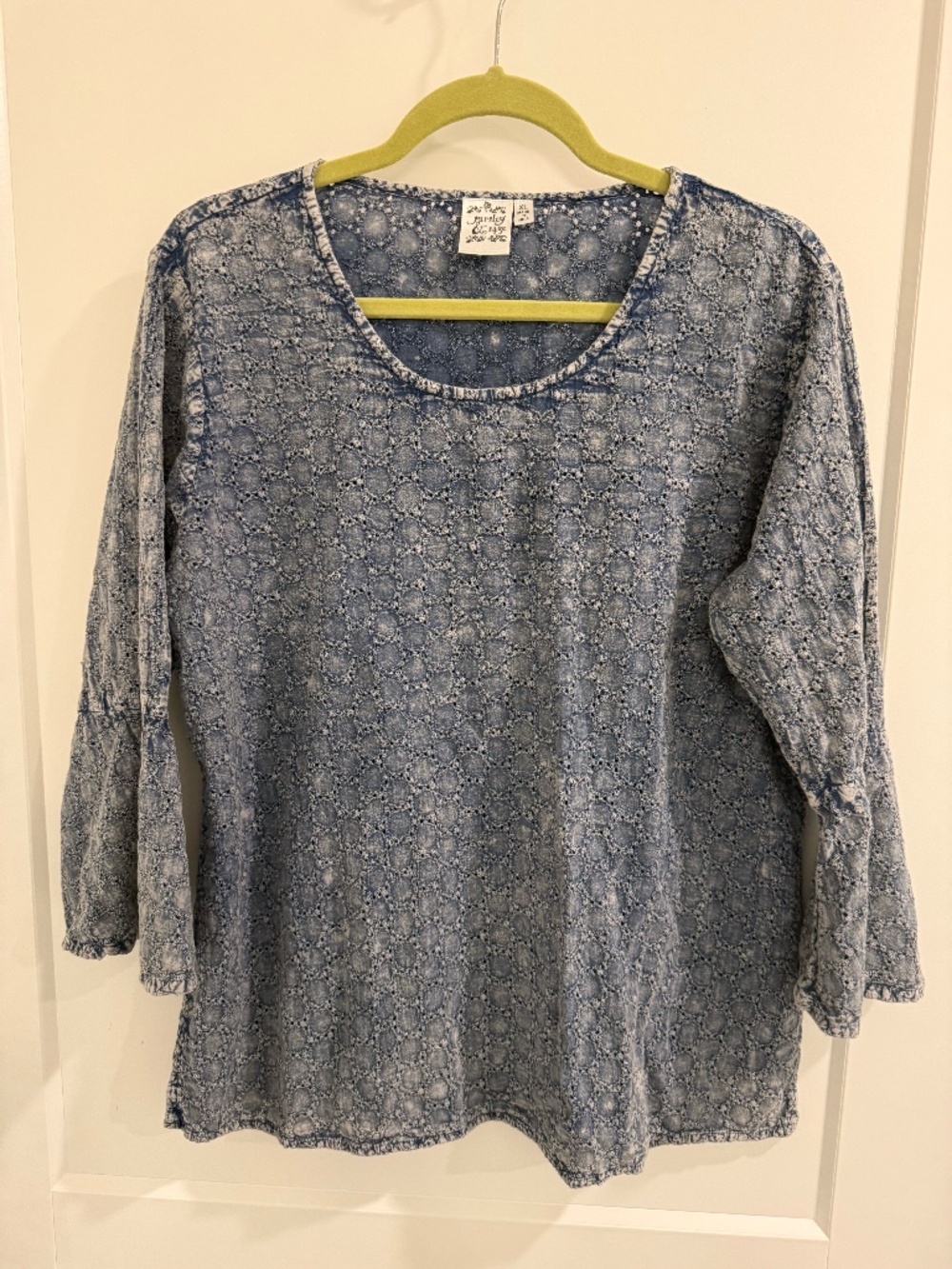 Parsley & Sage Women's Blue Embroidered Soutache Scoop neck Blouse Size XL